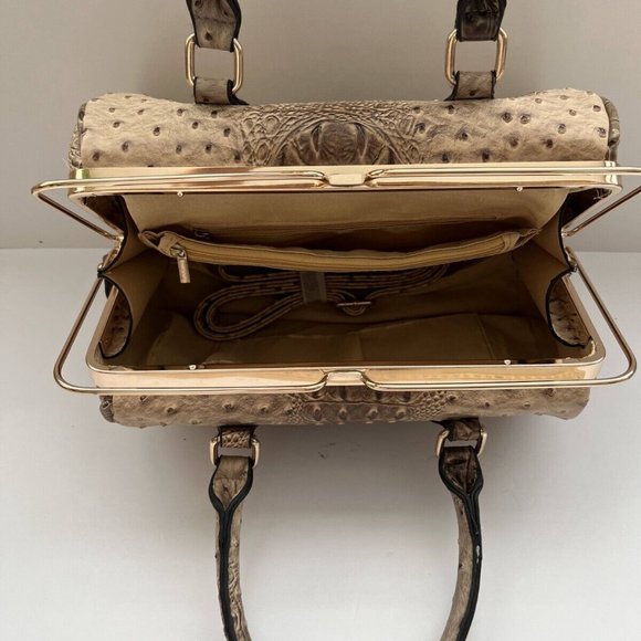 Women's Tan Alligator Skin Leather Top Handle Handbag Purse with Removable Strap - Picture 14 of 15